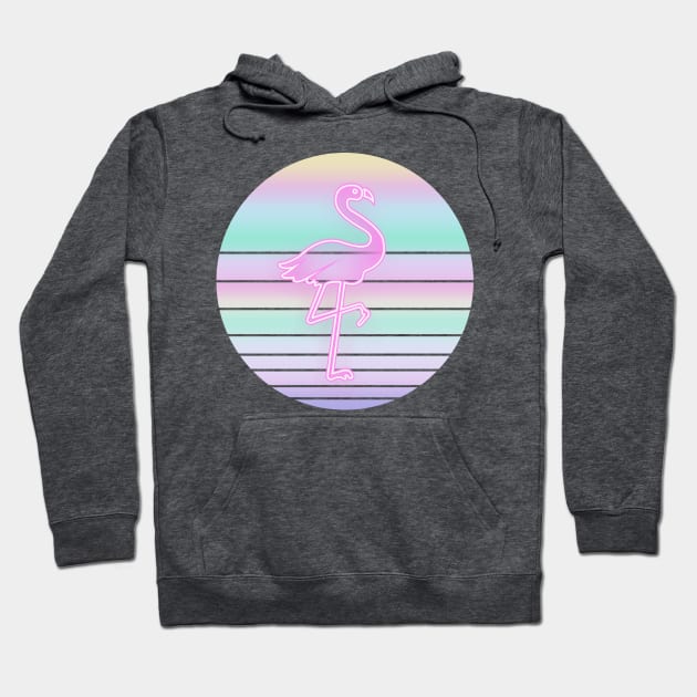 80's Retro Flamingo On Iridescent Color Sun Hoodie by iZiets